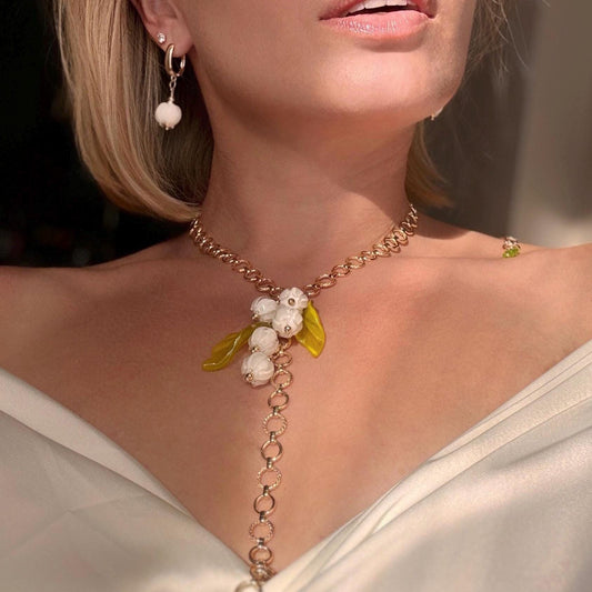 Chic Peony White Jewelry Set Gold-Plated Necklaces & Earrings, Ideal for Weddings, Special Gifts