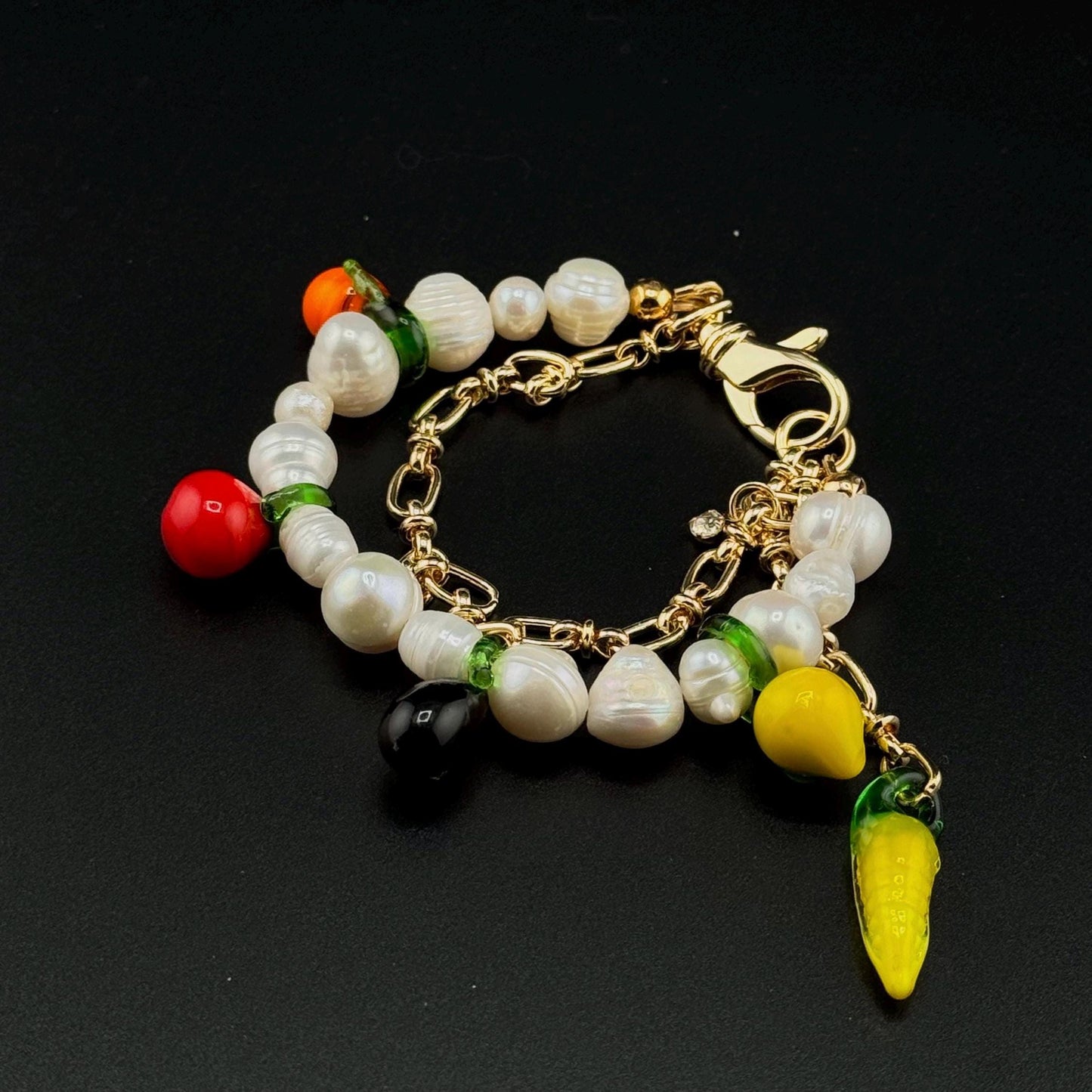 Bracelet Pearl Lampwork Gold plated 18K Glass vegetables and fruits Gift for Women