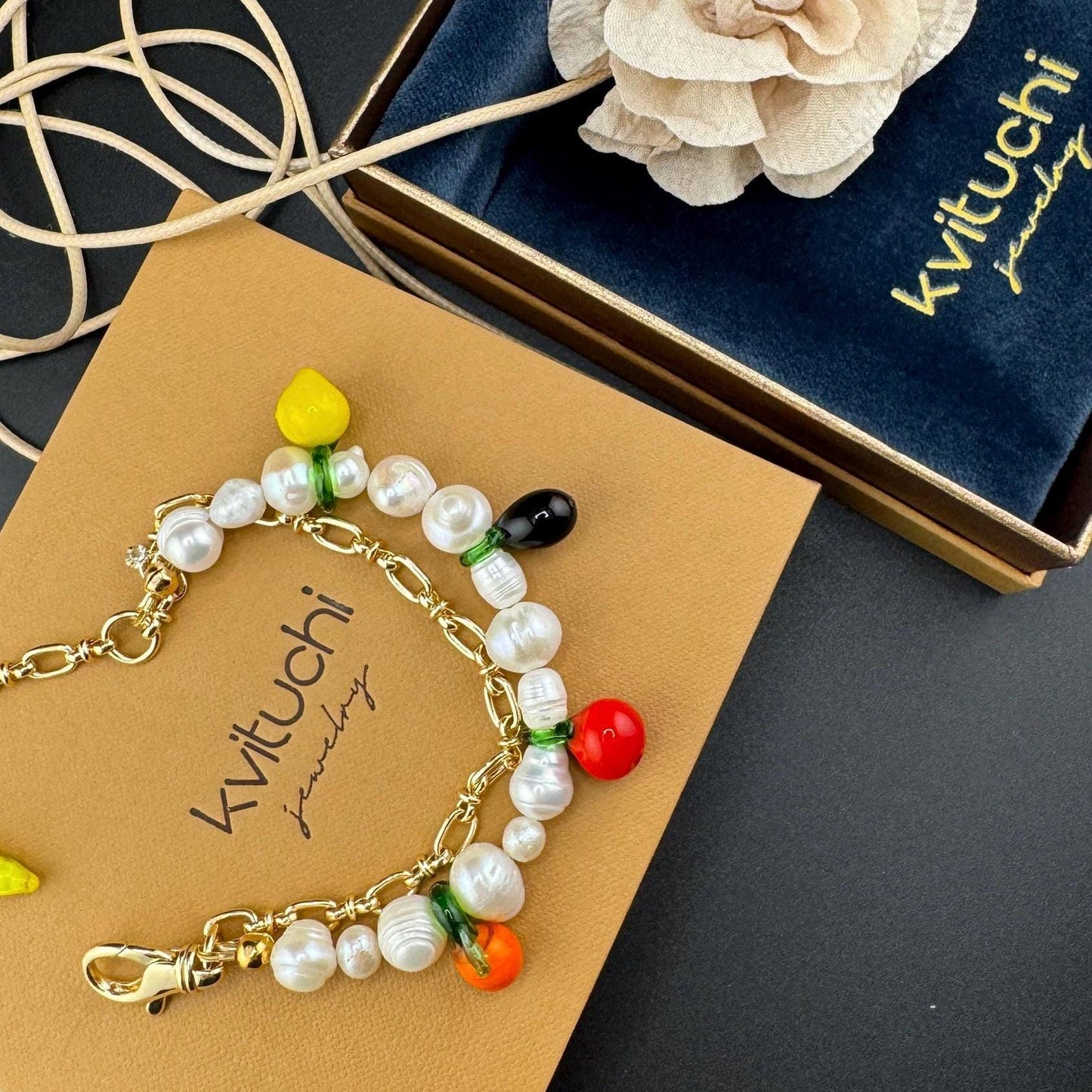 Bracelet Pearl Lampwork Gold plated 18K Glass vegetables and fruits Gift for Women