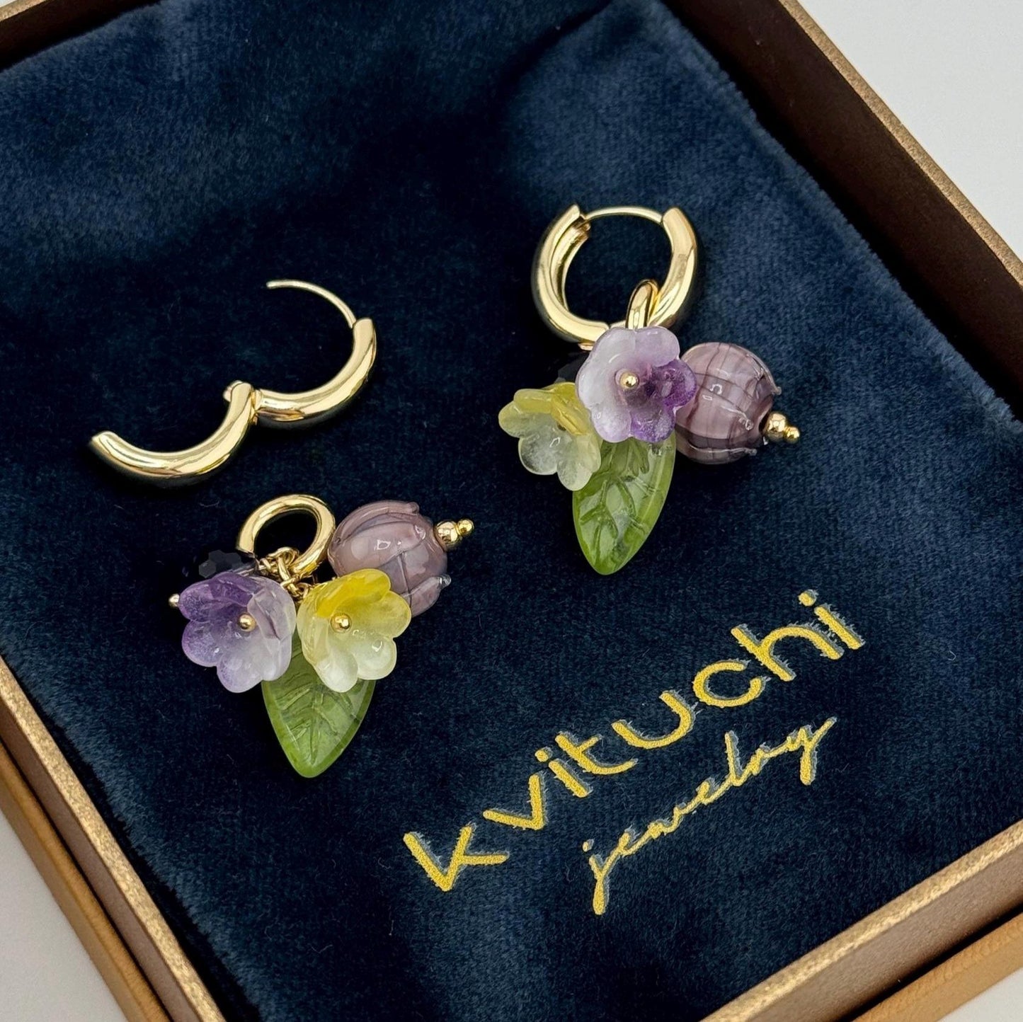 Elegant Flower Earrings 18K Gold Plated, gift Floral Jewelry, Czech glass