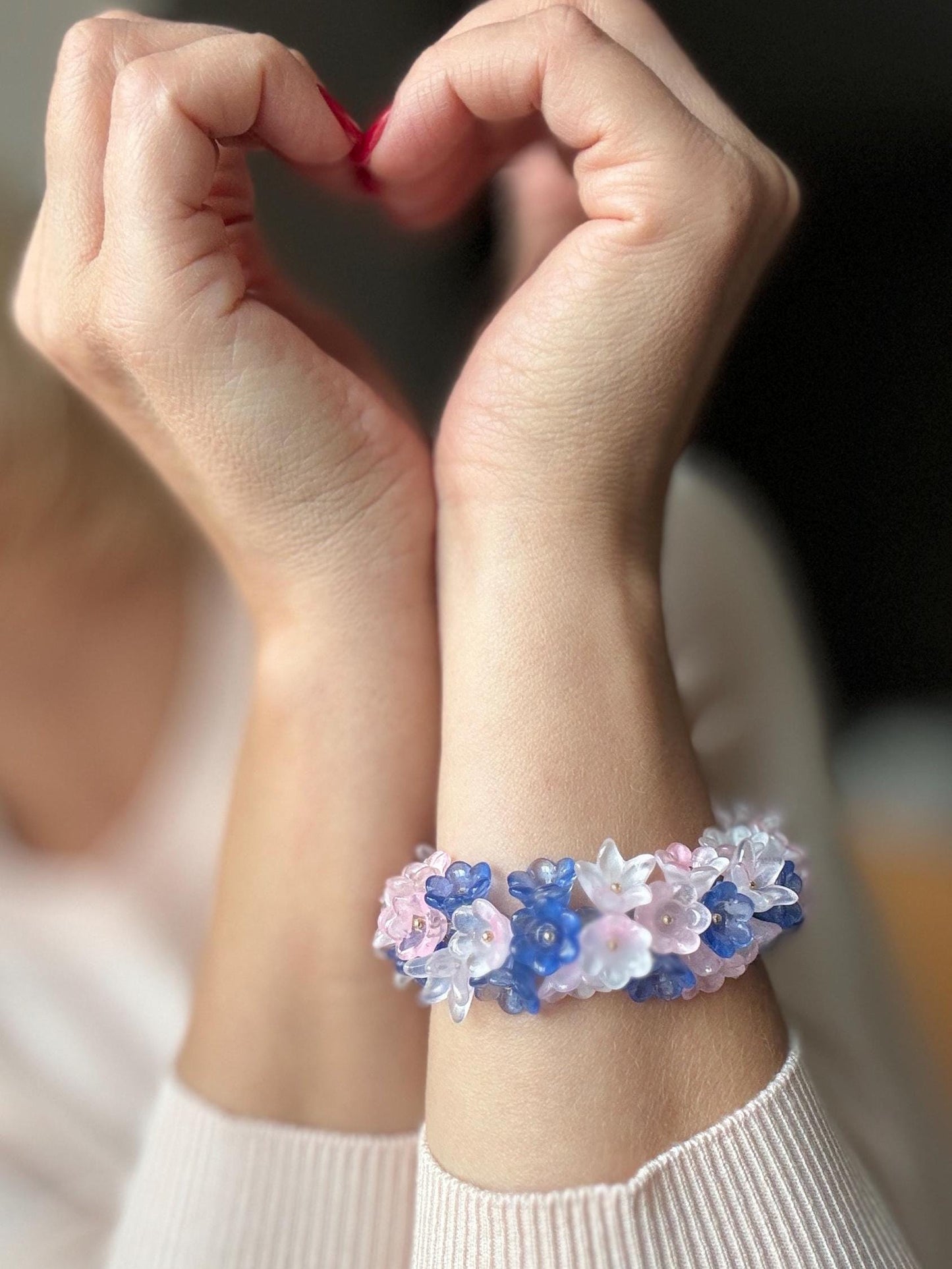 Delicate Floral Bracelet - Czech Glass Bouquet Design, Thoughtful Gift for Women Gold Plated 18K