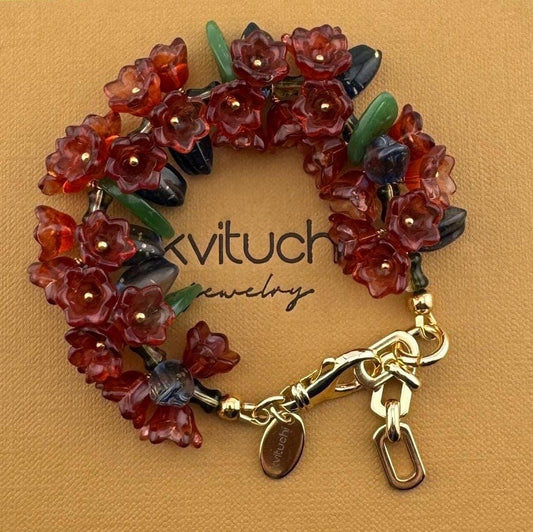 Chic Floral Bracelet  Czech Glass Bouquet Design, Thoughtful Gift for Women Gold Plated 18K