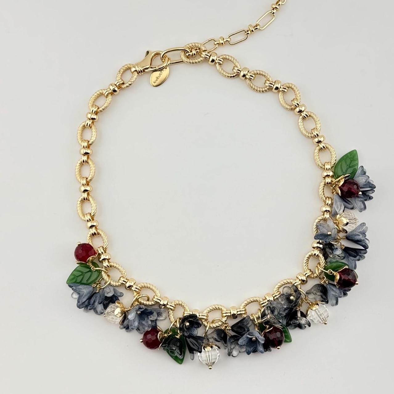 Elegant Flower Jewelry Necklace 18K Gold Plated Floral Lampwork Wildberry, Chocker, Gift Christmas