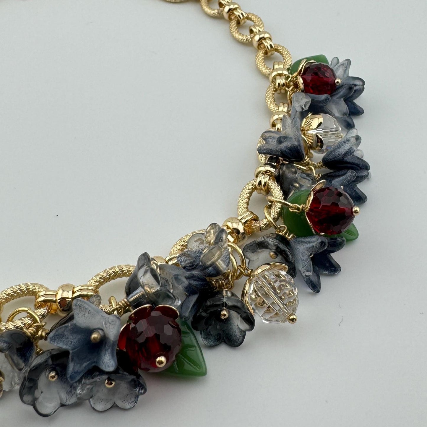 Elegant Flower Jewelry Bracelet 18K Gold Plated Floral Lampwork Wildberry, Chocker, Gift Christmas