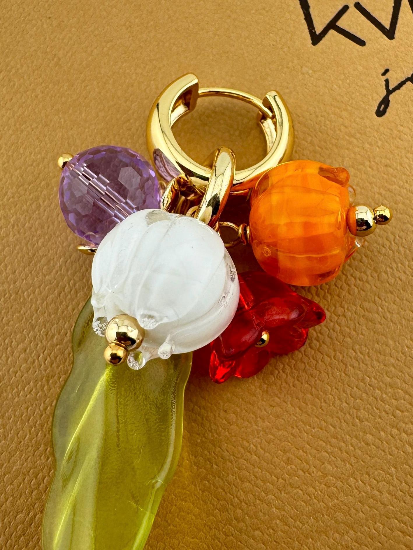 Handmade Jewelry Glass Flowers Lampwork Earrings 18K Gold Plated  Gift for women Christmas gifts