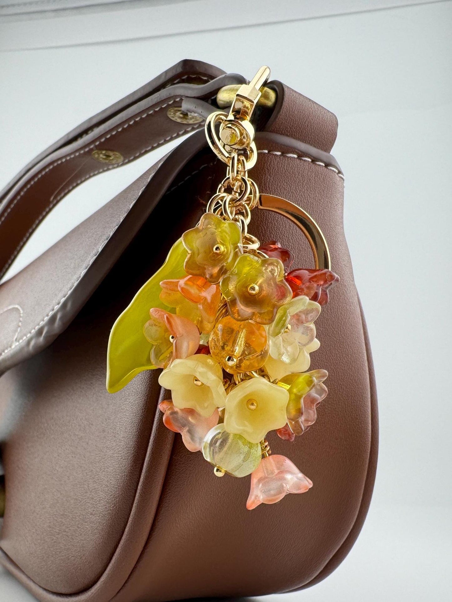 Colorful Glass Flower Keychain for Bag Jeans Mobile Gift KeyCharm Lampwork Czech Glass jewelry