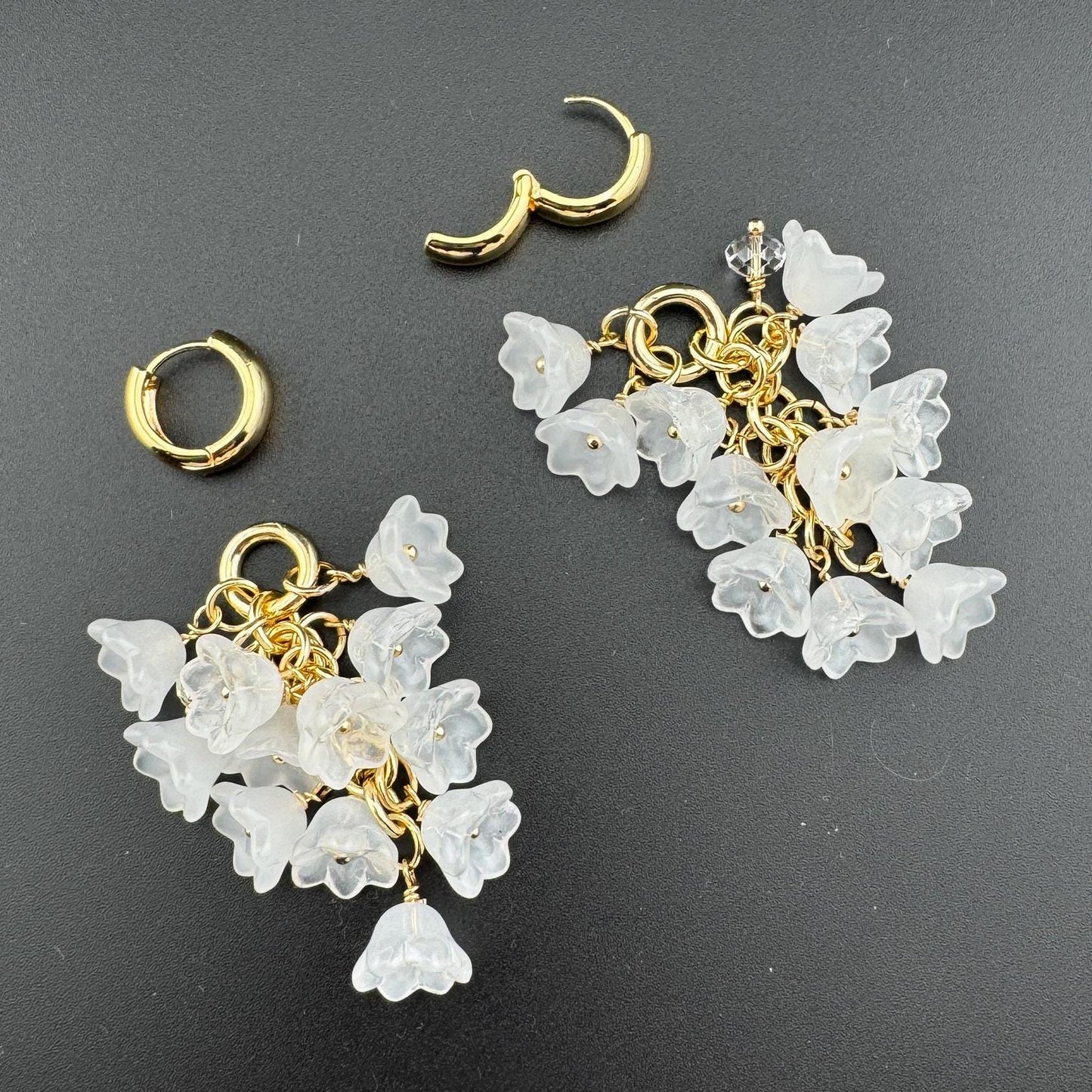 Set Bohemian Bouquet White Wedding Bracelet Earrings Czech Glass Floral Jewelry for Women, Perfect Gift  18K Gold Plated