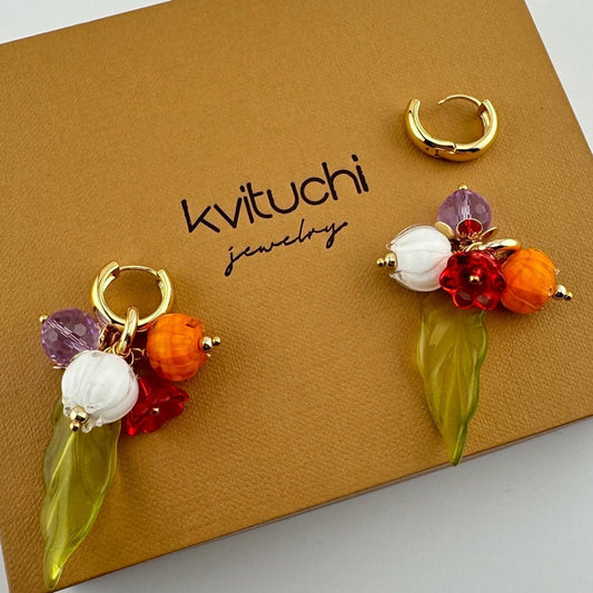 Handmade Jewelry Glass Flowers Lampwork Earrings 18K Gold Plated  Gift for women Christmas gifts