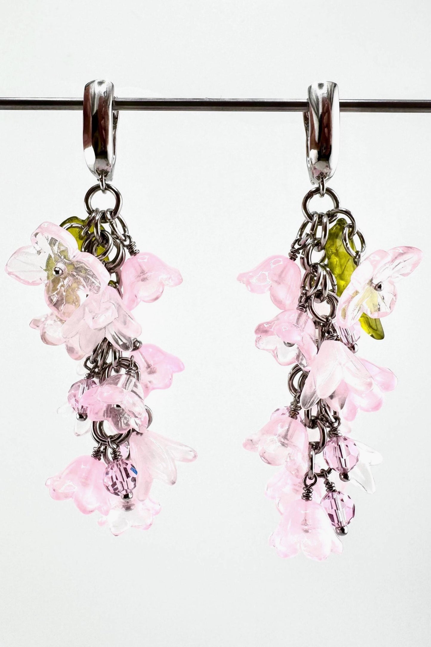 Elegant Flower Jewelry Earrings Rhodium plated, Floral, Christmas gift, Glass