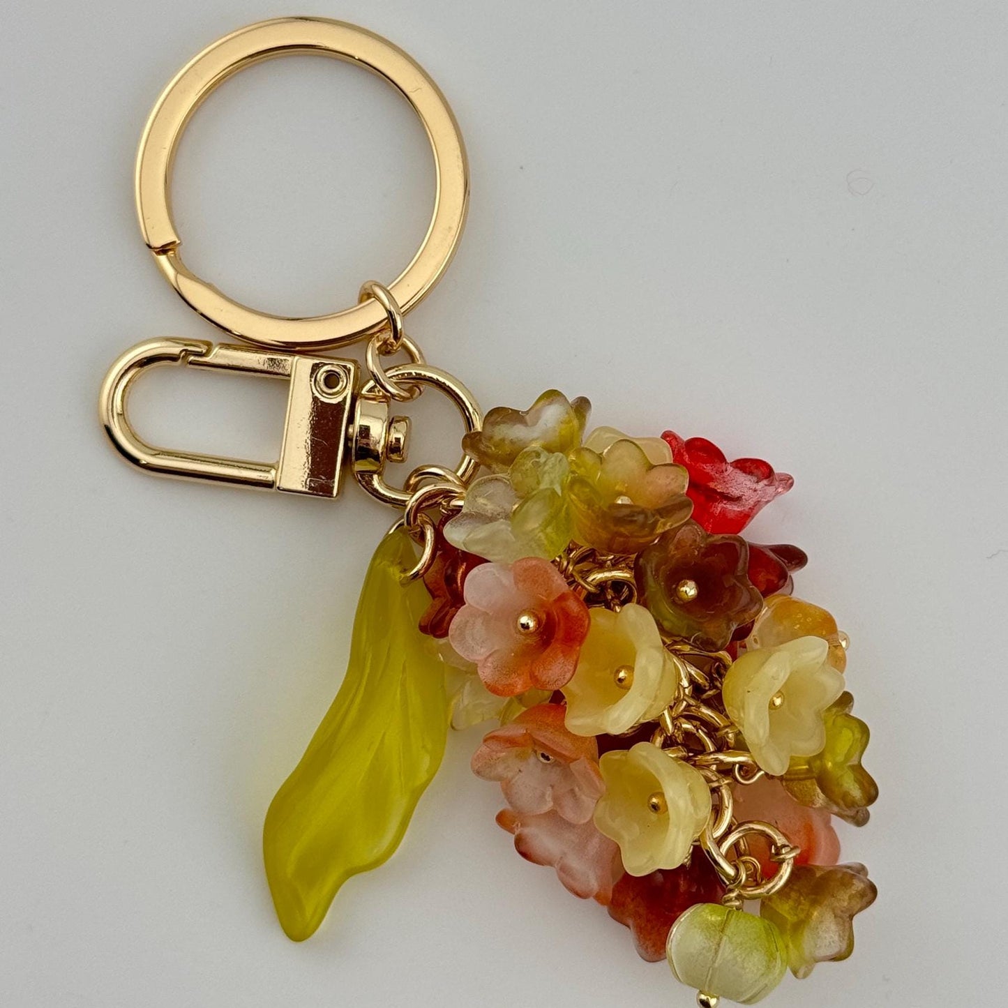 Colorful Glass Flower Keychain for Bag Jeans Mobile Gift KeyCharm Lampwork Czech Glass jewelry