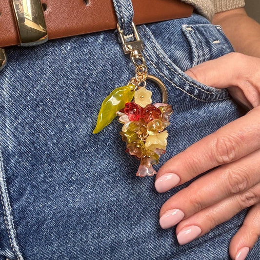 Colorful Glass Flower Keychain for Bag Jeans Mobile Gift KeyCharm Lampwork Czech Glass jewelry