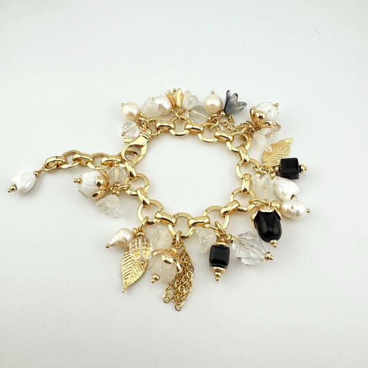 Botanical Bracelet Floral Jewelry for Women, Perfect Gift  18K Gold Plated Pearl, Swarovski